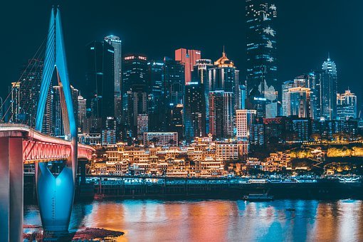 City, Bridge, Night, River, Lights